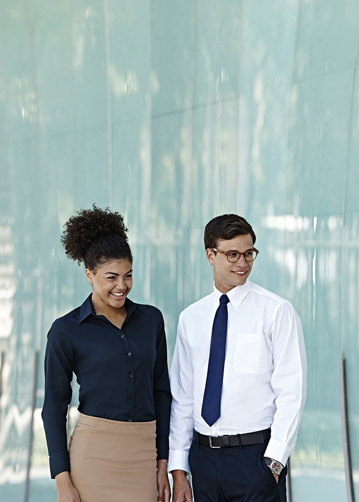 Double Long Sleeve Oxford Shirt and Lady Fit Long Sleeve Oxford Shirt Co-ordinating corporatewear from Fruit of the Loom