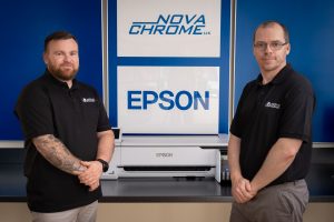 Ryan Connolly and Ian McDowall from Nova Chrome UK pictured with the Epson SureColor SC-F500