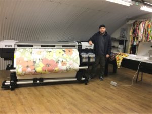 Richard Quinn with his Epson SureColor SC F9200 in his London studio Textile and fashion designer opens studio using Epson technology
