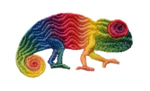 Unique chameleon produced with Embroline Embroline by Coloreel to be manufactured in Sweden