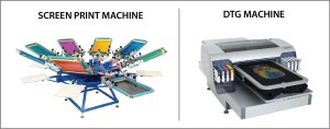 A screen print machine vs a DTG machine