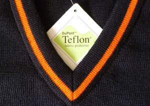 Striped sweater in Teflon-treated 50% wool/50% acrylic